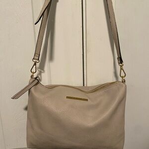 Steve Madden Beige Leather Crossbody Bag with Gold Accents
